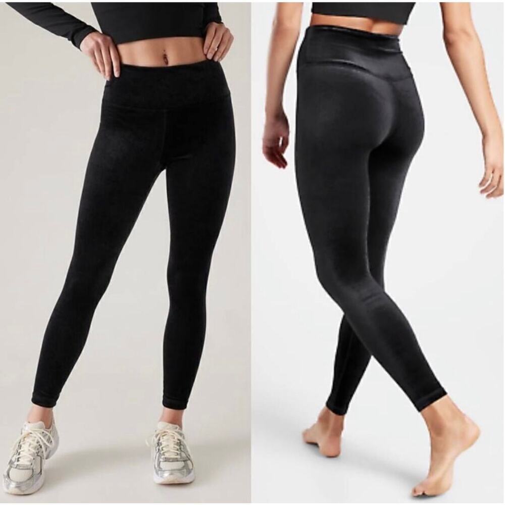 Athleta Elation Black Velvet Tight Size L Yoga *EUC